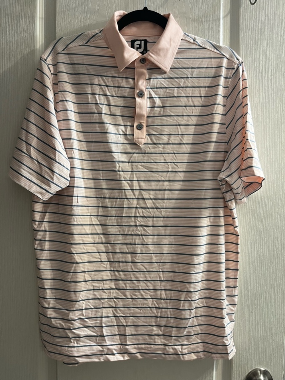 FootJoy Men’s Light Pink and Navy Striped Golf Polo Size Small